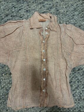 Sofia Lightweight Peach/ tan Button-Up Blouse